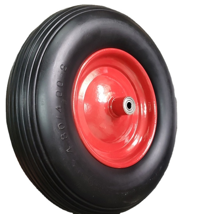 16 inch 4.00-8 polyurethane pu foam flat free solid rubber tire wheel with 12/16/20/25mm bearings all terrain