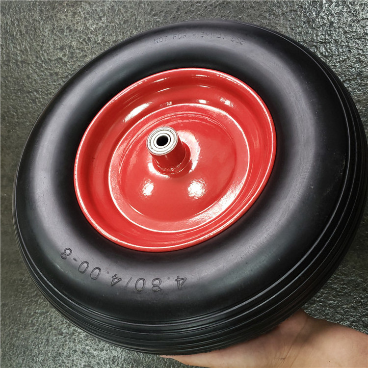 16 inch 4.00-8 polyurethane pu foam flat free solid rubber tire wheel with 12/16/20/25mm bearings all terrain