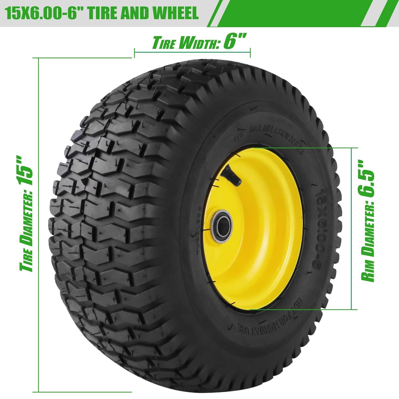 15 inch 6.00-6 polyurethane pu foam flat free solid rubber tire wheel with 12/16/20/25mm bearings all terrain