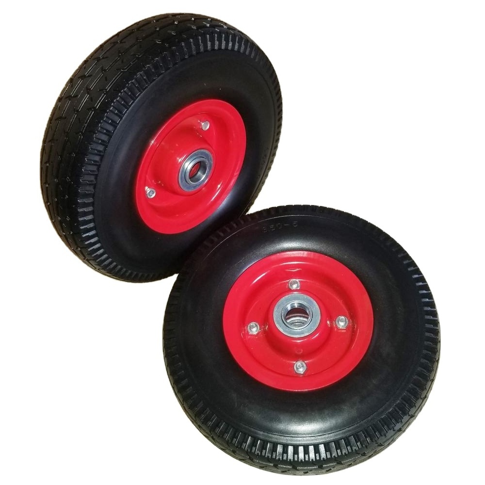 New type of 11.6 inch 295x80mm polyurethane pu foam flat free solid rubber tire wheel with 12/16/20/25mm bearings all terrain