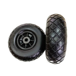 New type of 10 inch 245x85mm polyurethane pu foam flat free solid rubber tire wheel with 12/16/20mm bearings all terrain