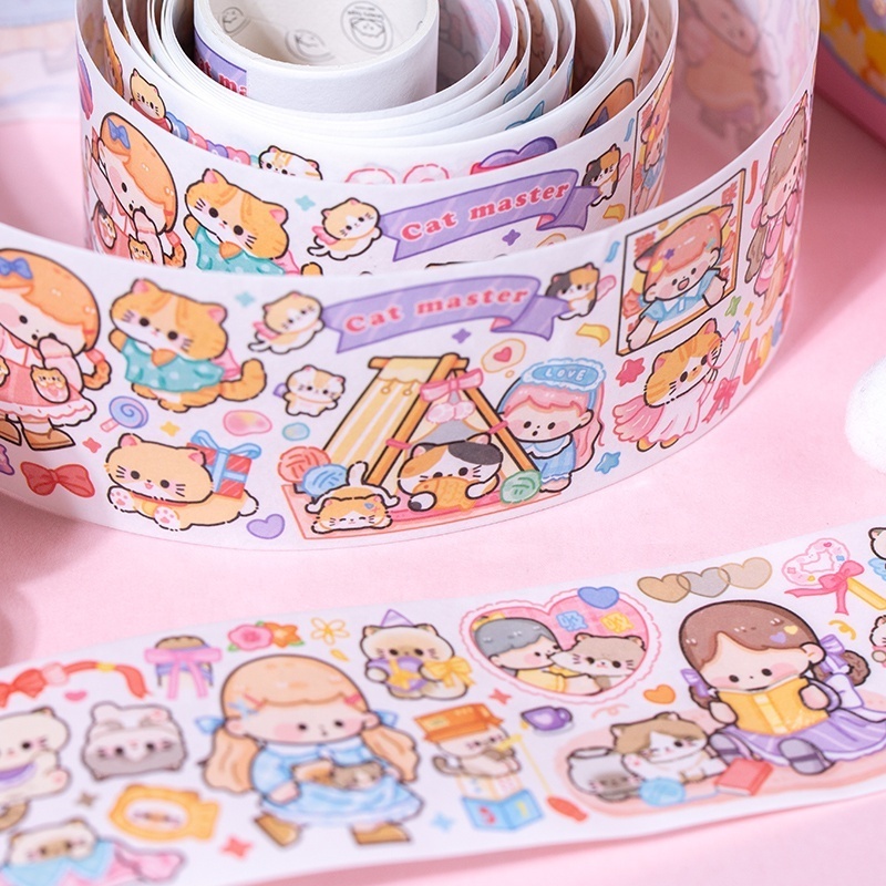 YUXIAN Special Oil Washi Paper Tape Seven Cats Paradise  Cute Cartoon Sticker Girl Scrapbooking DIY Backing Decoration Tape