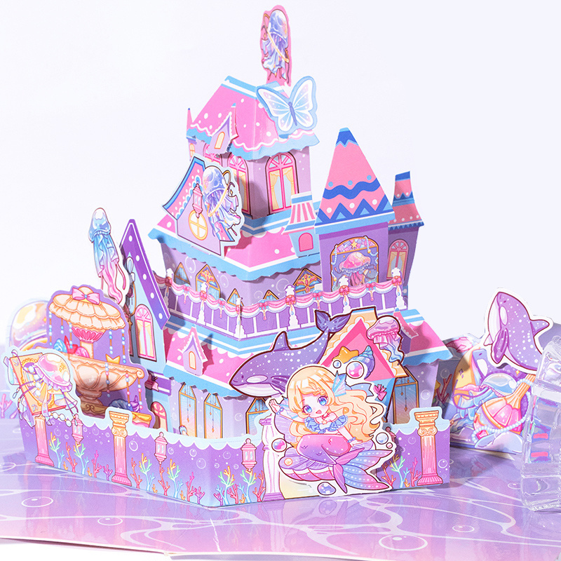 YUXIAN Castle Pop-Up Greeting Card Bella DIY Cute Creative Cartoon Creative 3D Organ Handmade Children Gifts Greeting Card