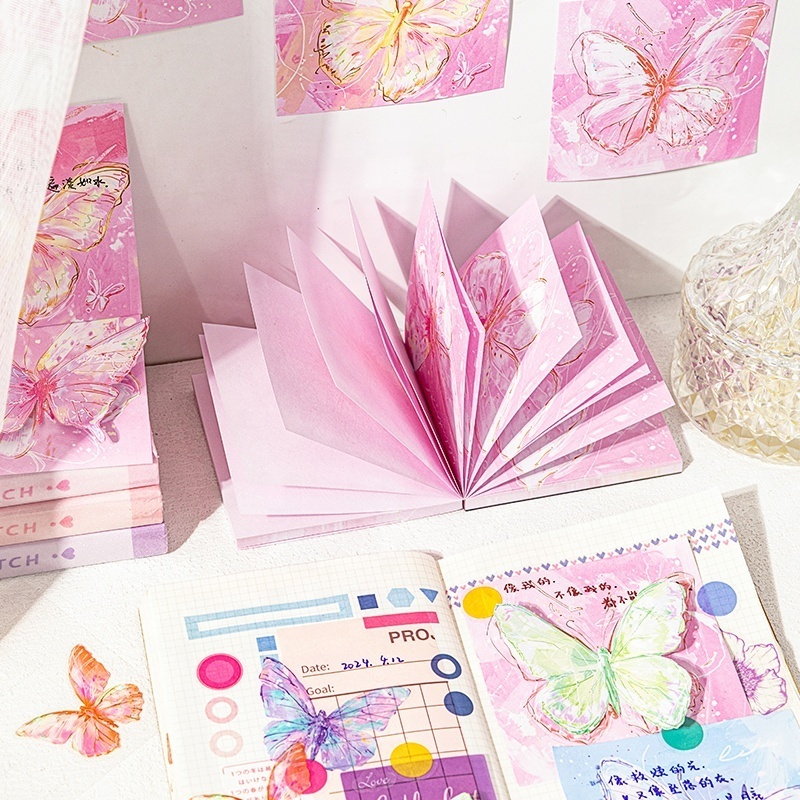 YUXIAN Butterfly Note Pad Student Dreamy Butterfly Message Pad Collage Paper Sticker Set Scrapbooking DIY Memo Pad Notepad