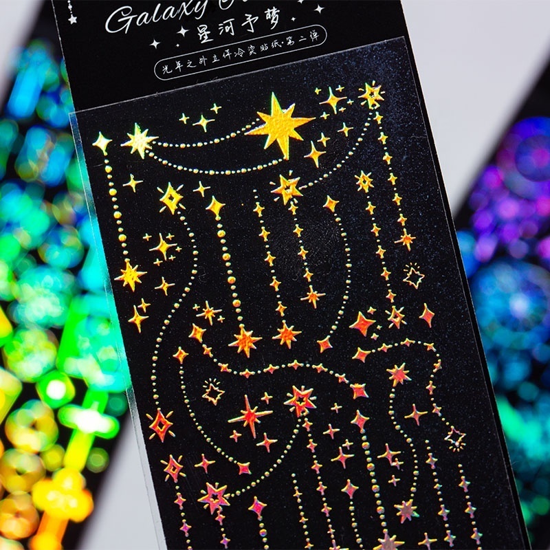 YUXIAN Light Years Away PET Gold Stamping DIY Card Sticker Ins Laser Chain DIY Scrapbooking Base Material Glitter Sticker