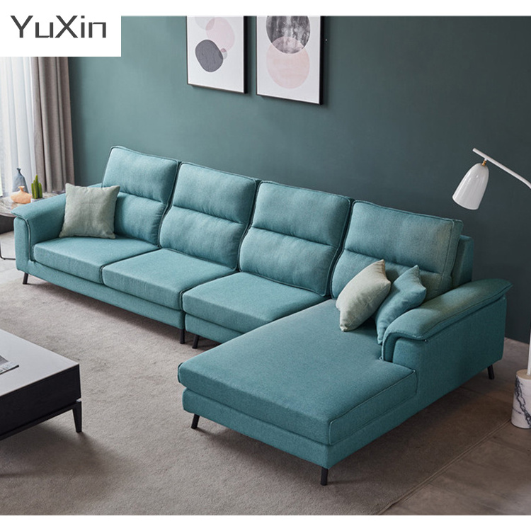 L-shaped classic north american fabric three seat sofa living room furniture hotel corner sectional sofa chaise