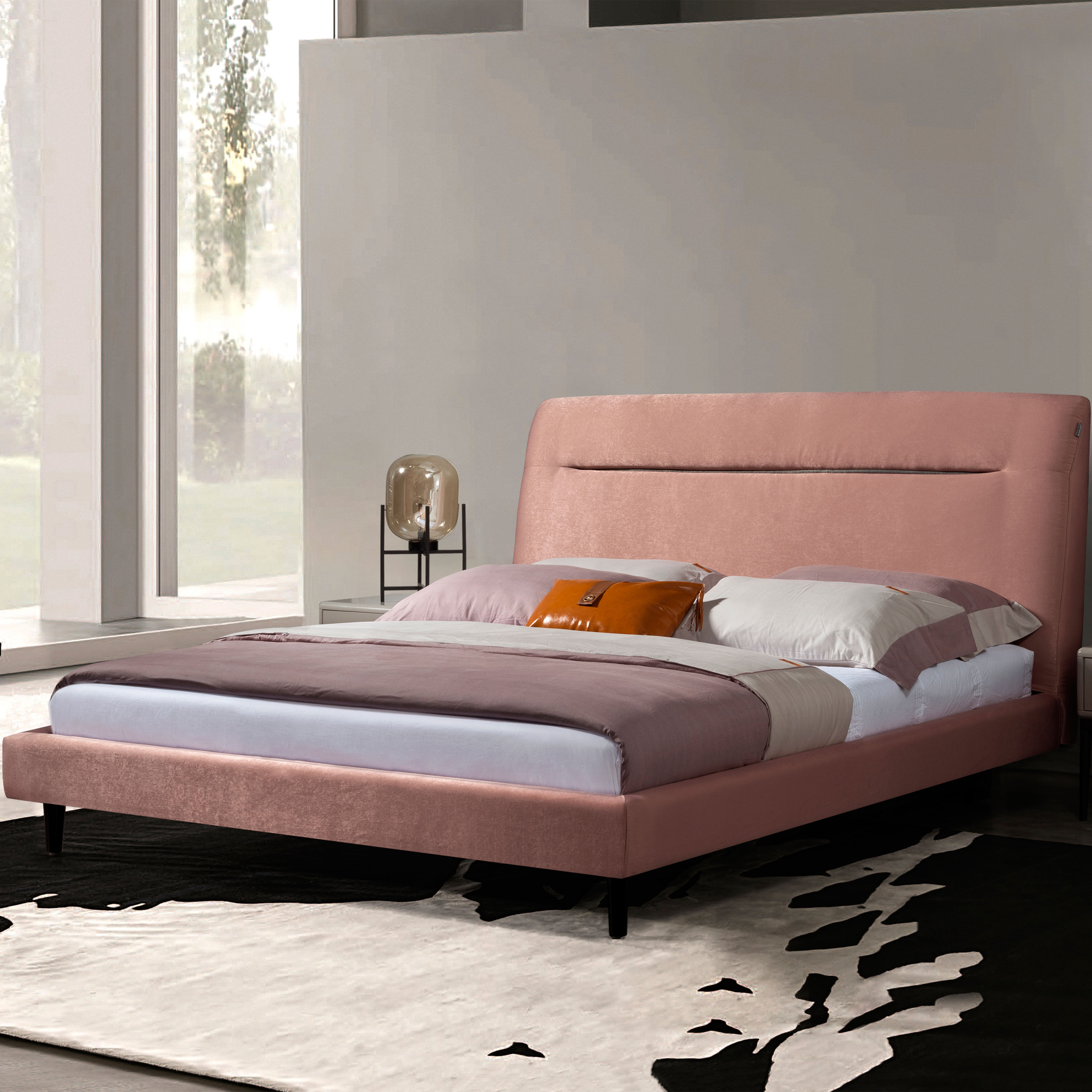 Foshan city King size pink combination bedroom furniture double hot soft bed