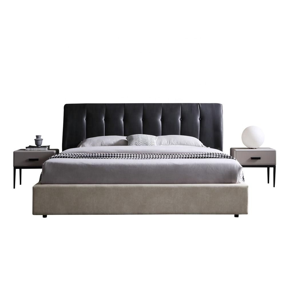 Simple design grey wood double king size modern fabric bed