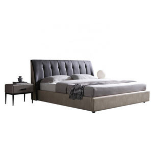 Simple design grey wood double king size modern fabric bed