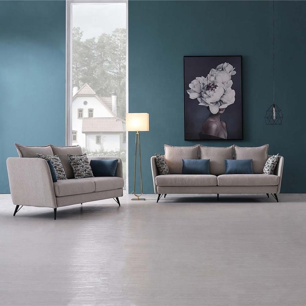 Stylish overstuffed white modern suede fabric living room sofa set