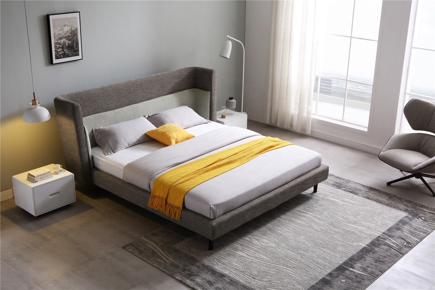 New style custom modern bedroom furniture twin fabric upholstered bed