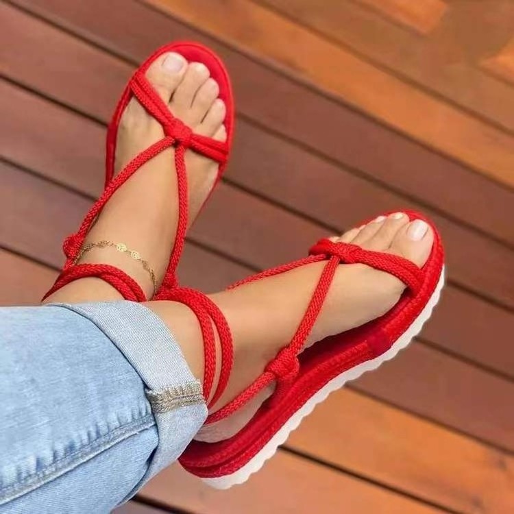 New Summer Women Roman Shoes Ladies Cross Tied Casual Flat Sandals Light Soft Comfortable Rope Sandals