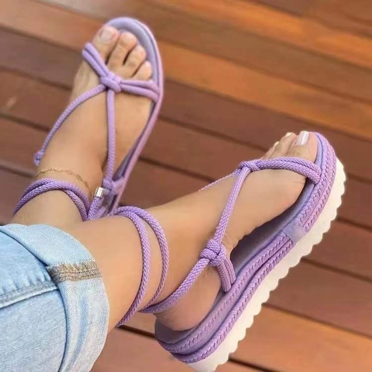 New Summer Women Roman Shoes Ladies Cross Tied Casual Flat Sandals Light Soft Comfortable Rope Sandals