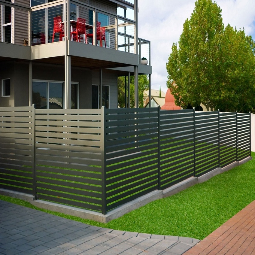 Cheap metal fence panels customized powder coated aluminum slat fence panels with spacer