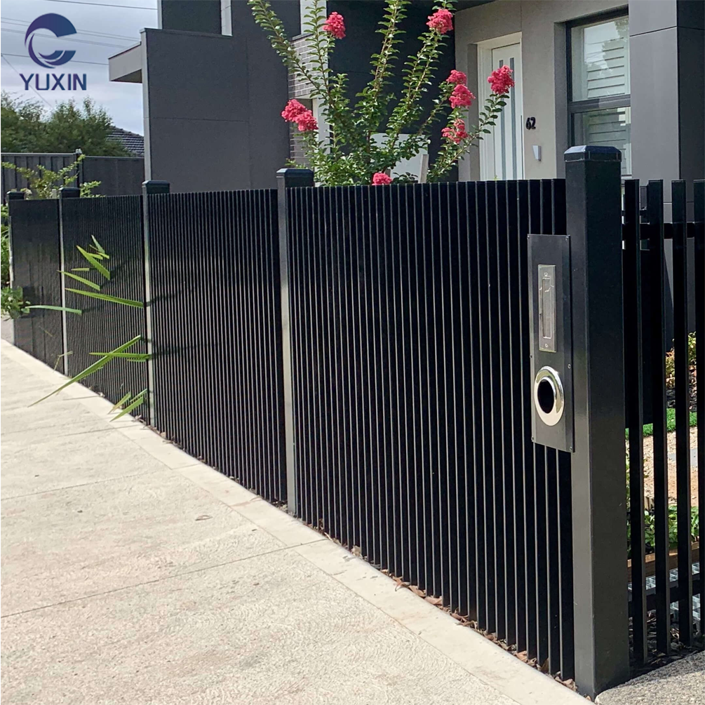 Wholesale outdoor Home Garden Factory black powder coated aluminum fence Aluminum Welded Vertical Blade Slat Picket Fence