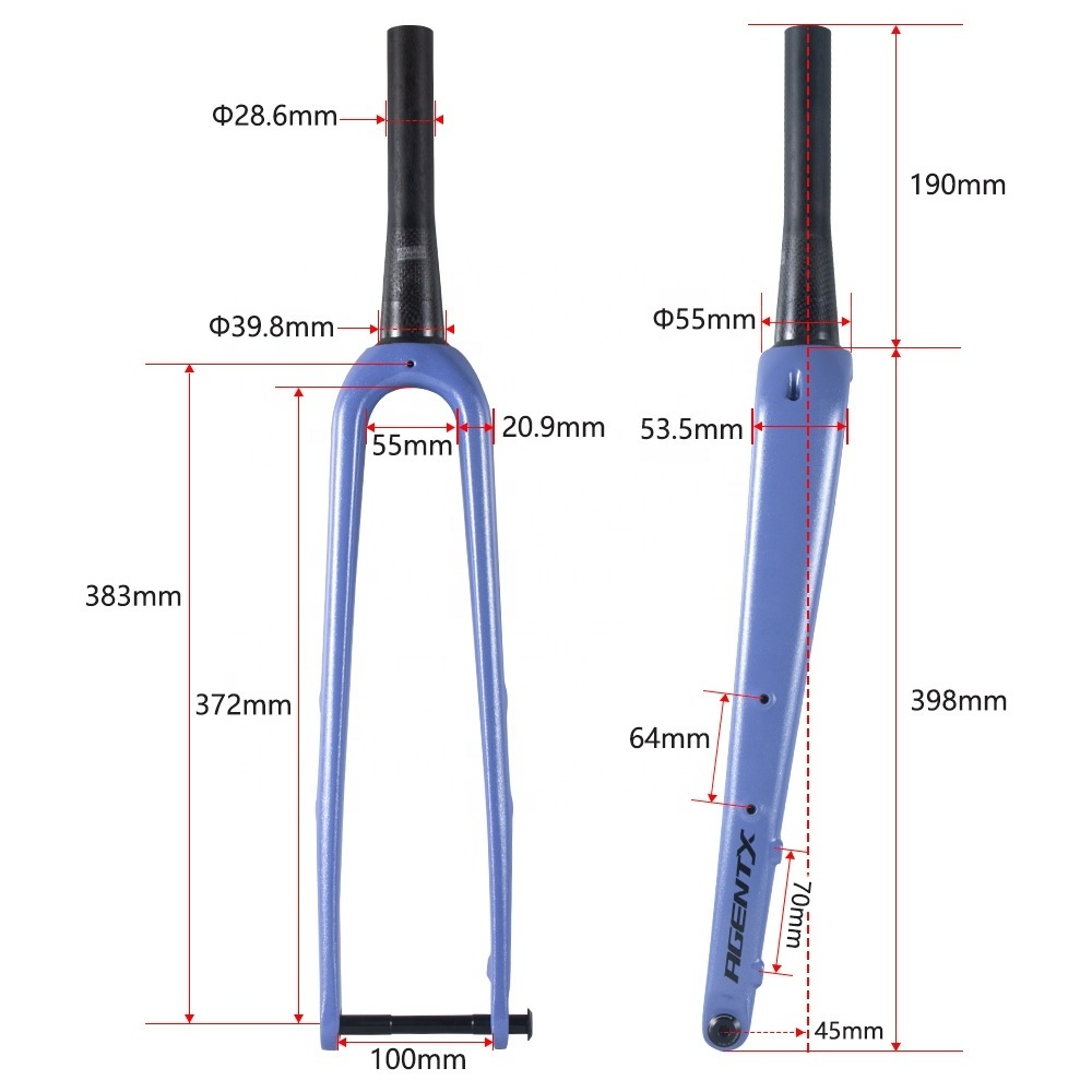 Top Quality Carbon Fiber Road Bike Front Fork Tampered Tube Front Fork 700C Off-road Thru Alex Front Fork Riding Bike Accessory