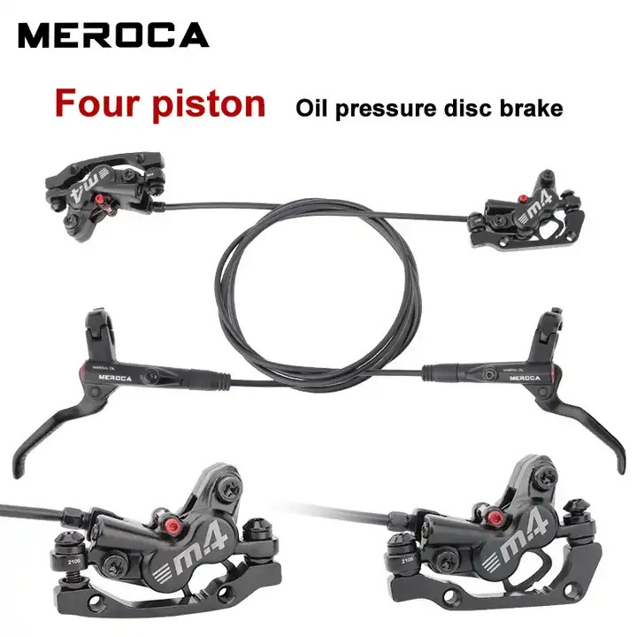 Top Quality MEROCA 4 Piston MTB Bike Hydraulic Oil Disc Brake Set With 160mm Bicycle Disc Brake 800/1400mm Oil Brake Bike Parts