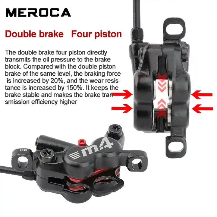 Top Quality MEROCA 4 Piston MTB Bike Hydraulic Oil Disc Brake Set With 160mm Bicycle Disc Brake 800/1400mm Oil Brake Bike Parts