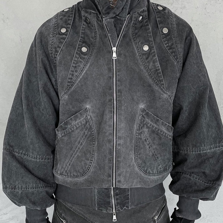 Custom winter high quality motorcycle windbreaker plus size men's jackets black zipper oversized thick denim bomber jacket