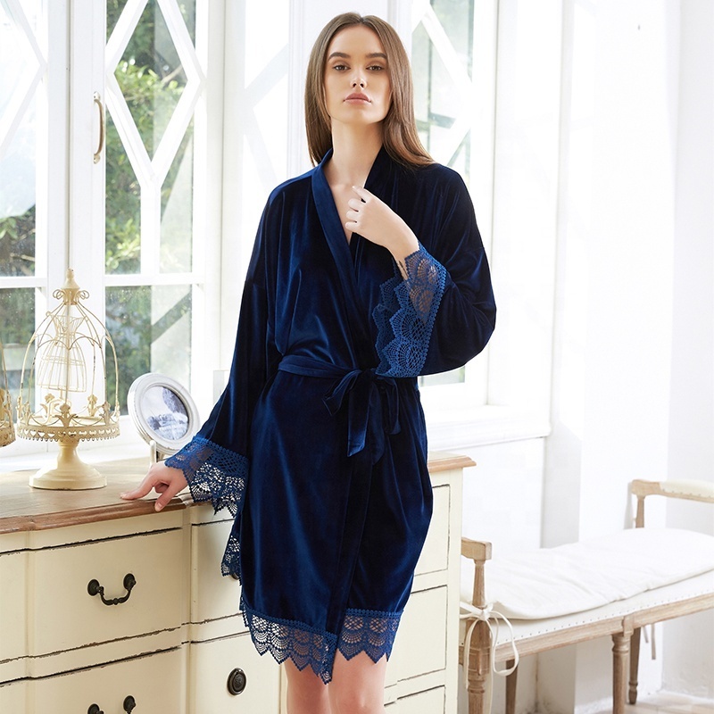 Velvet Lace Robe For Women Bride Bridesmaid Robe factory direct sale Wedding Gown 6031