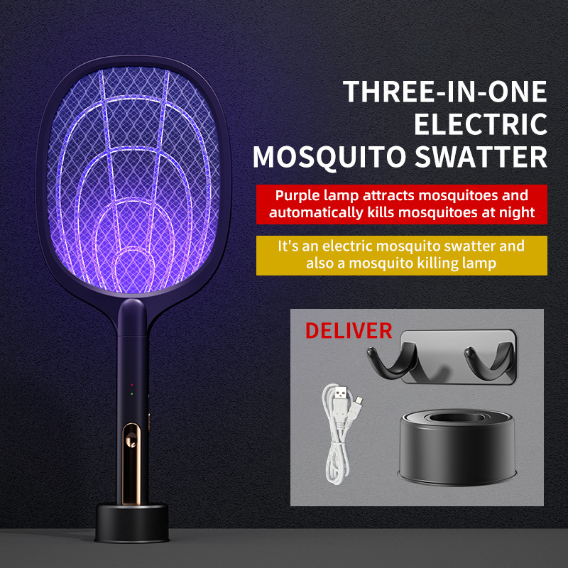 Three-in-one Mosquito Killer Simple New Home and Outdoor ABS Indoor Fly Trap USB Vertical Handle Electric Shock Mosquito Killer