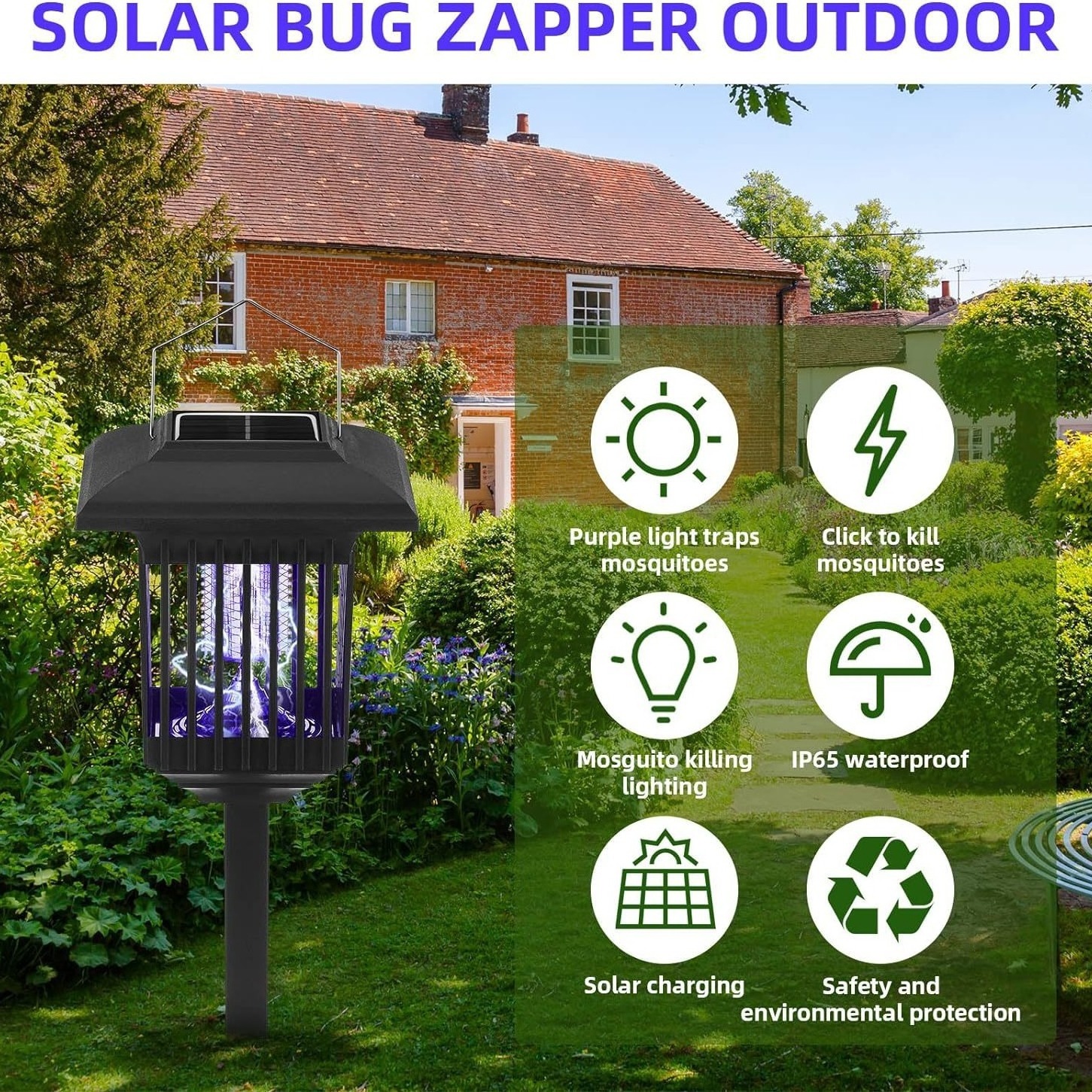 Electric grounding plug solar insect traps waterproof solar bug mosquito zapper ground plugging mosquito killer lamp for outdoor