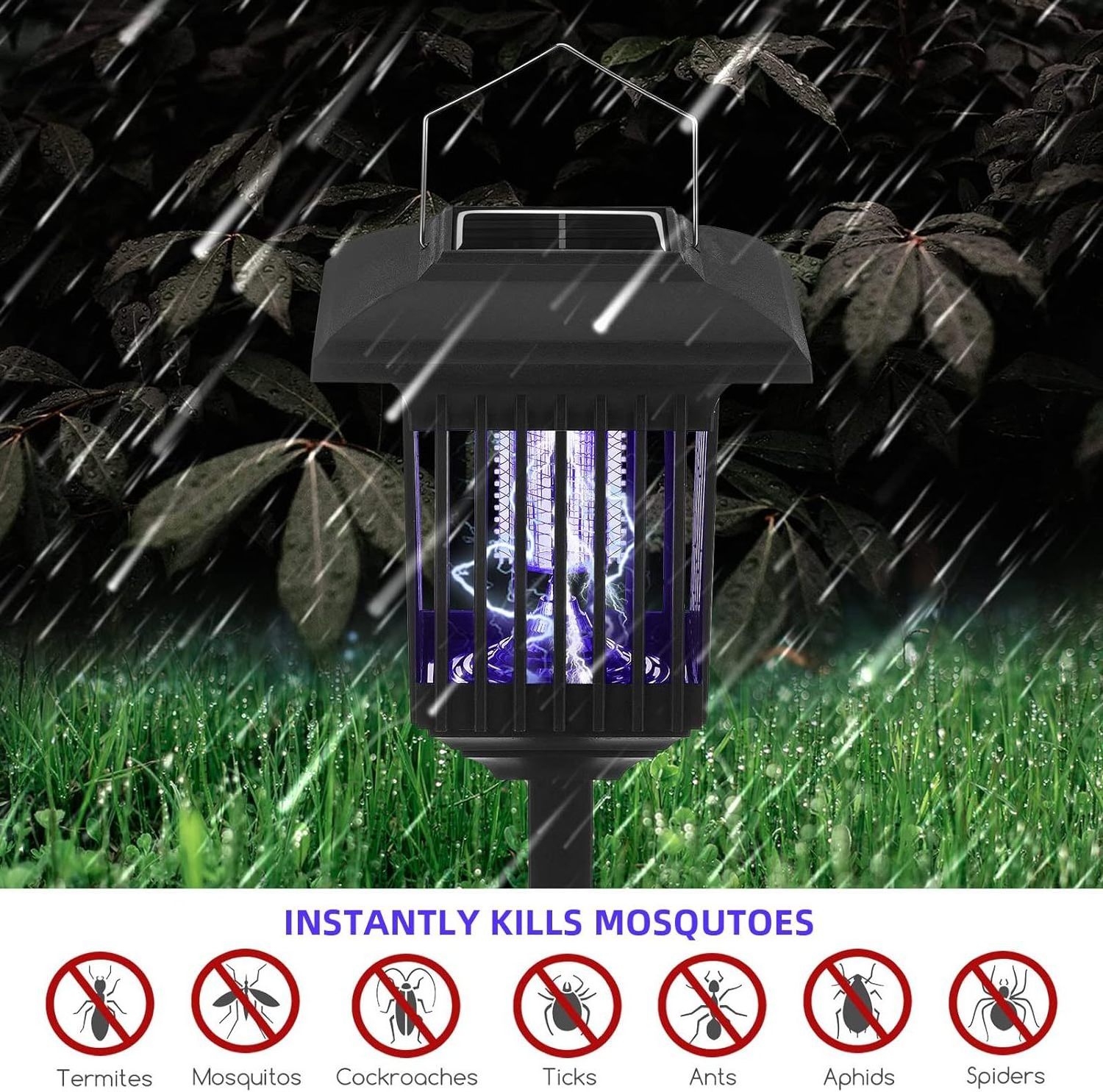 Electric grounding plug solar insect traps waterproof solar bug mosquito zapper ground plugging mosquito killer lamp for outdoor