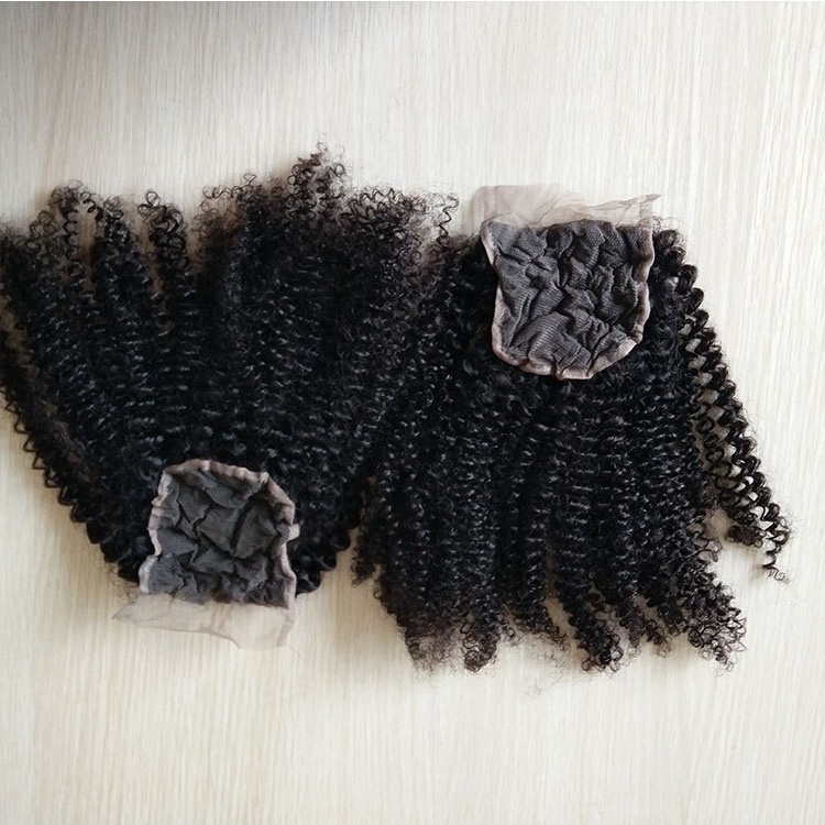 Mongolian virgin human hair afro kinky curly hair top closure with baby hair