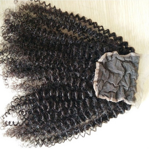 Mongolian virgin human hair afro kinky curly hair top closure with baby hair