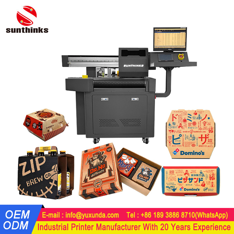 Sunthinks High Speed Single Pass Printing Digital Corrugated Cardboard Carton Printer Pizza Box Printer For Small Business