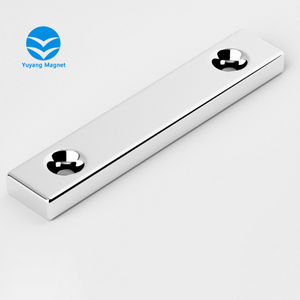 SA8000 Factory N52 Long Thin Magnetic Powerful Neodymium Magnet Block Rectangular Countersunk Magnet with Double Hole