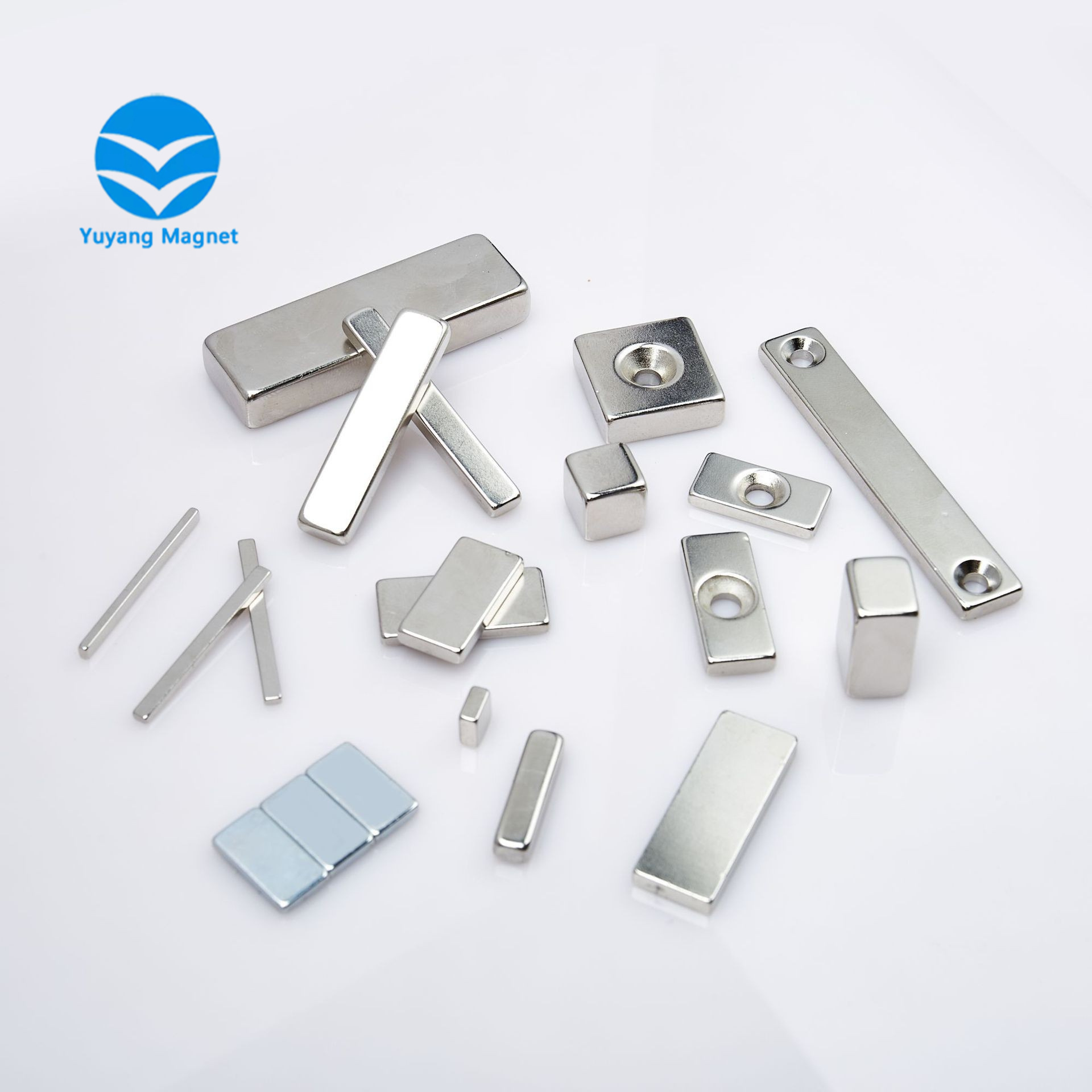 SA8000 Factory N52 Long Thin Magnetic Powerful Neodymium Magnet Block Rectangular Countersunk Magnet with Double Hole