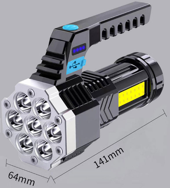 High Power LED Flashlight Powerful USB Rechargeable Torch Handheld Portable Outdoor Lamp Built-in Battery COB 7 LED Flashlights