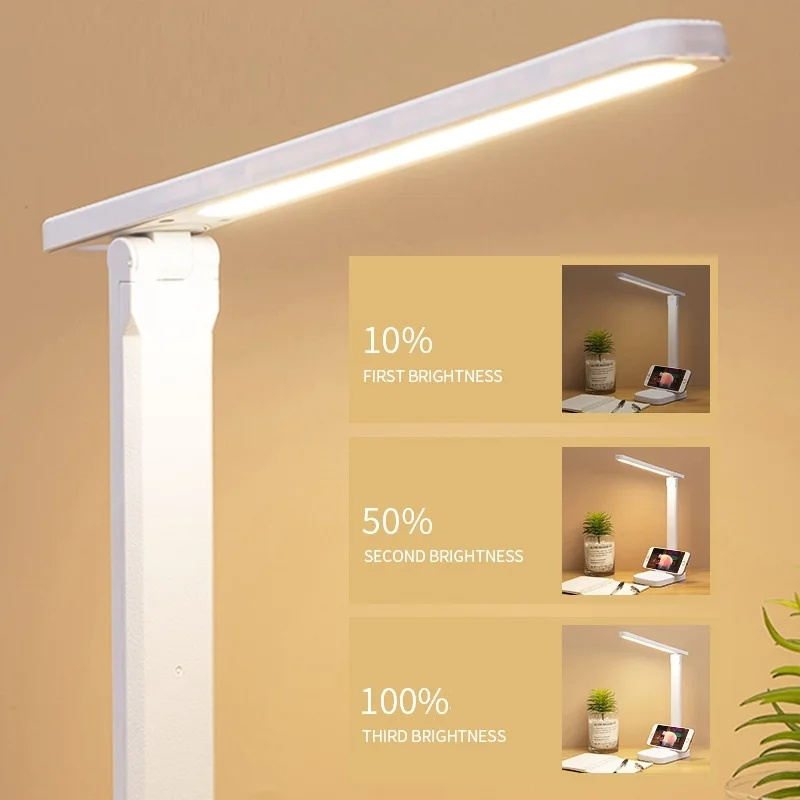 2024 Folding table lamp eye protection touch dimmable LED lamp student dormitory bedroom reading USB rechargeable table lamp