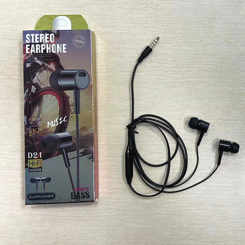 3.5mm Wired Headphones D21In Ear Headset Wired Earphones with Microphone Bass Stereo Earbuds Sports In-line Control For Phones