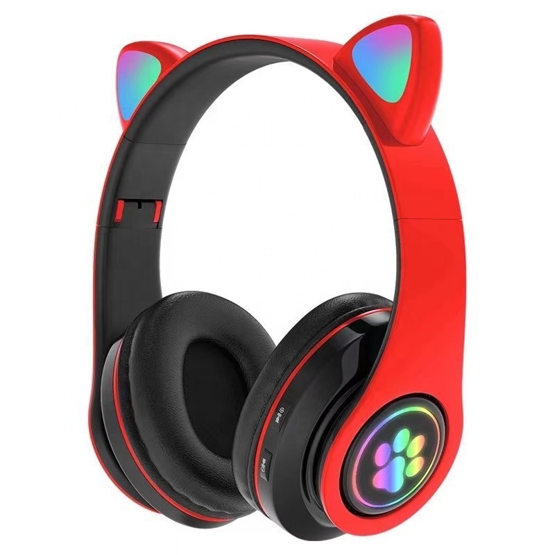 Flash Lamp Cute Cat Ears Headphone Blue tooth5.0 Stereo With Mic Support TF Card Wireless Kids Girl Earphone Birthday Gift