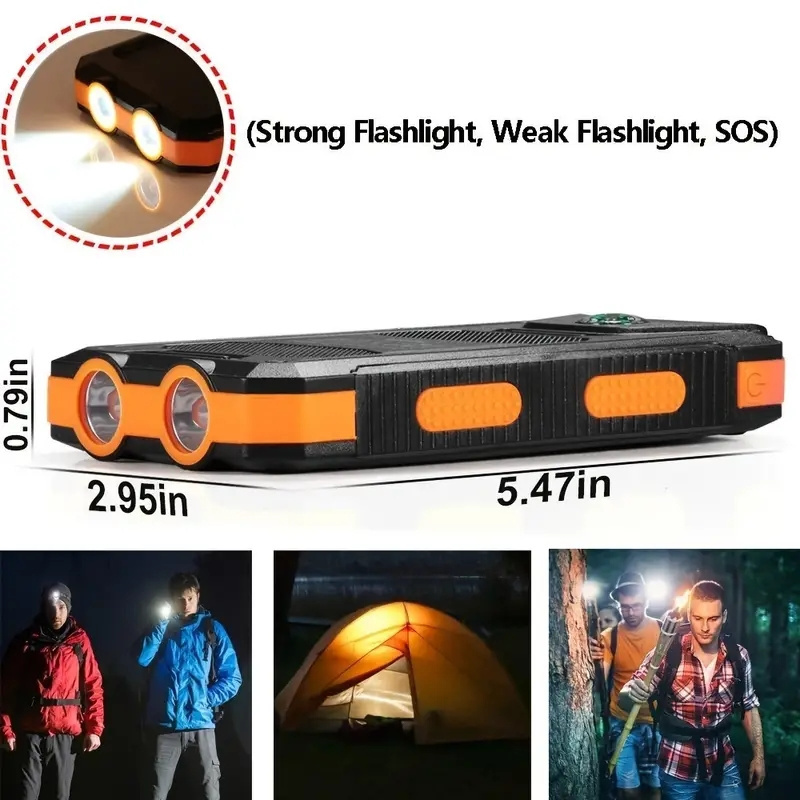 5000mAh Portable Solar Power Bank External Battery Charger Strong LED Light 2 USB Charging Port Outdoor Emergency Use