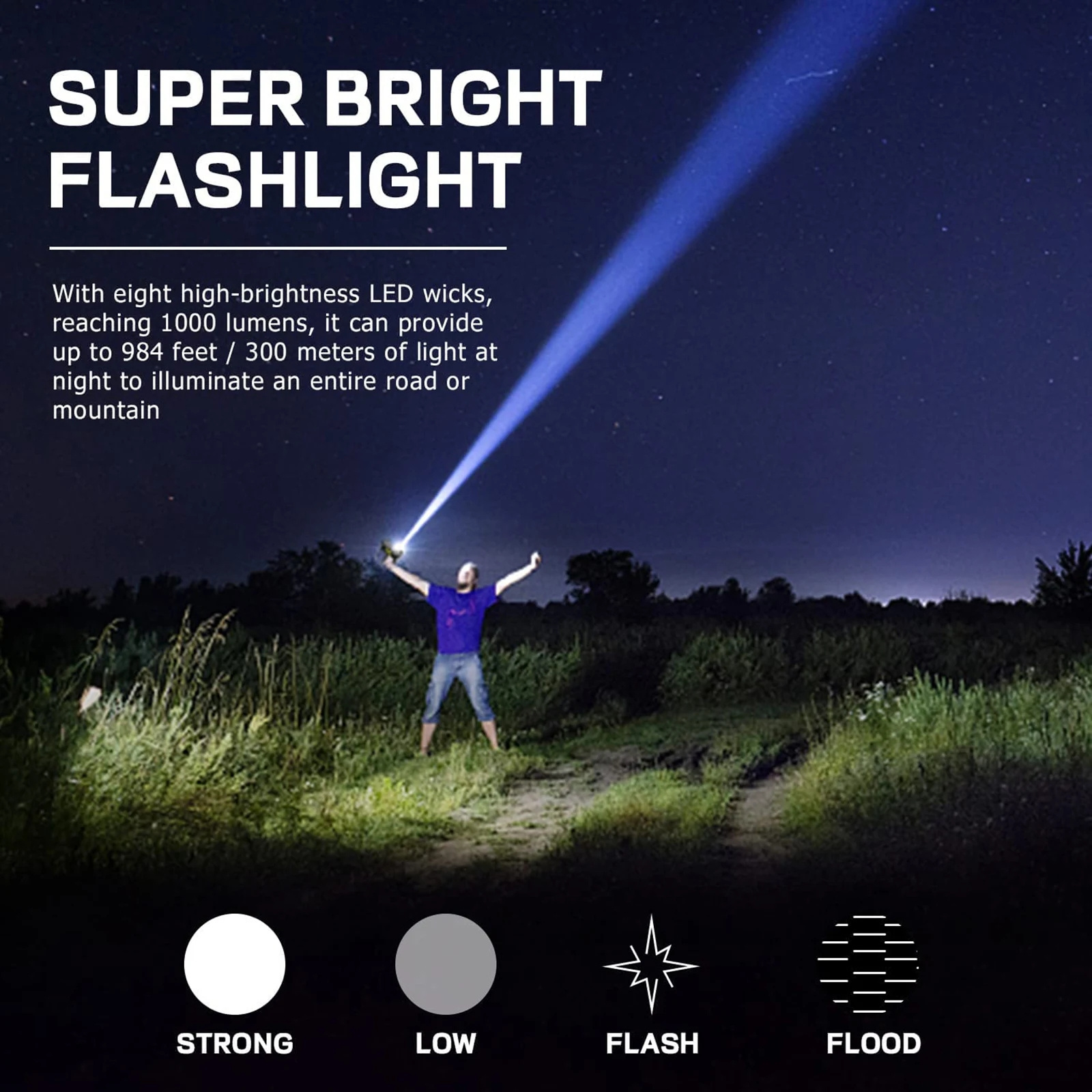 Portable Searchlight solar energy strong light long-range flashlight 8 LED Handheld Solar Flashlight with COB Sidelight 3 Modes