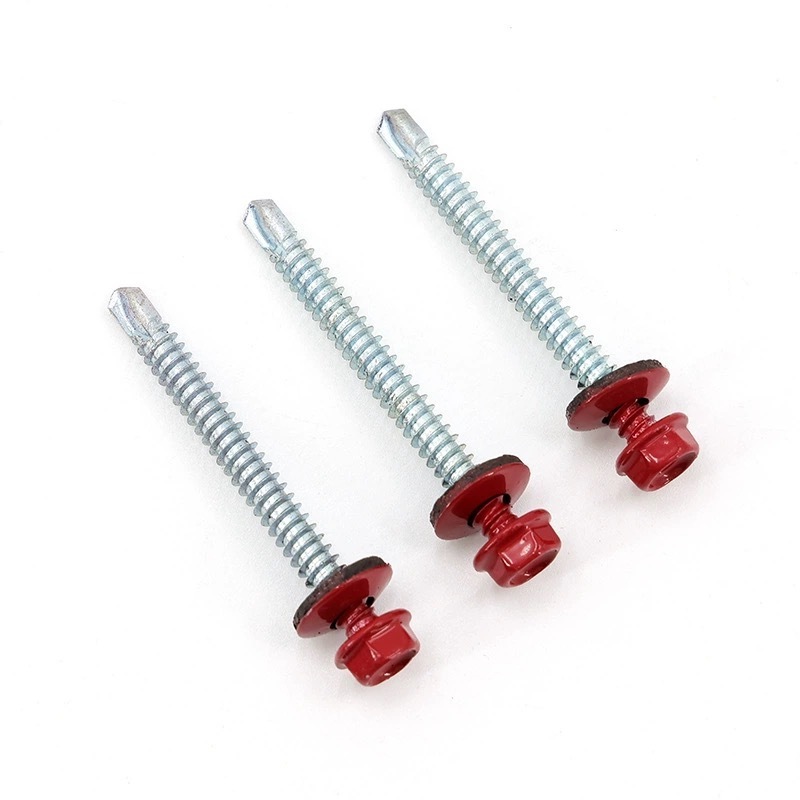 DIN7504K Self drilling screw manufacturer Red paint Hex Washer Head Self-Drilling screws with EPDM Washer