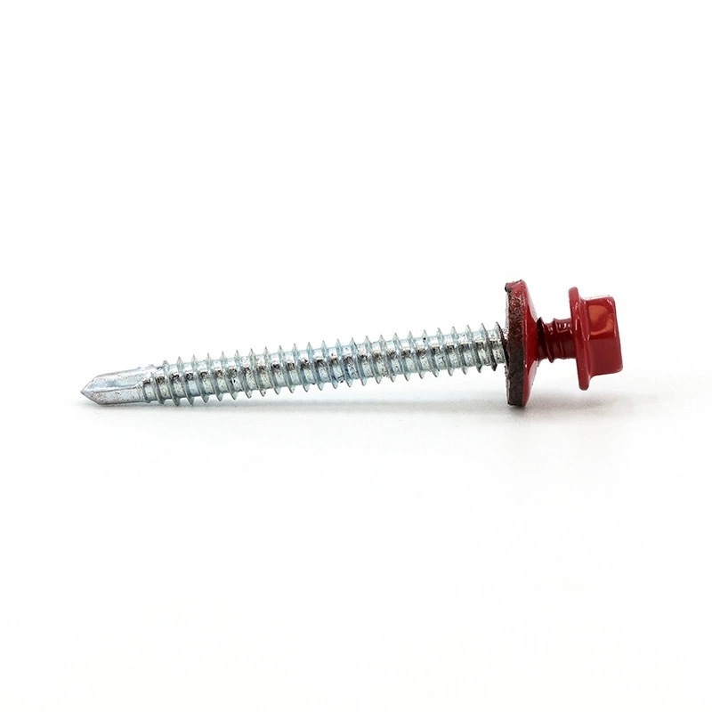 DIN7504K Self drilling screw manufacturer Red paint Hex Washer Head Self-Drilling screws with EPDM Washer