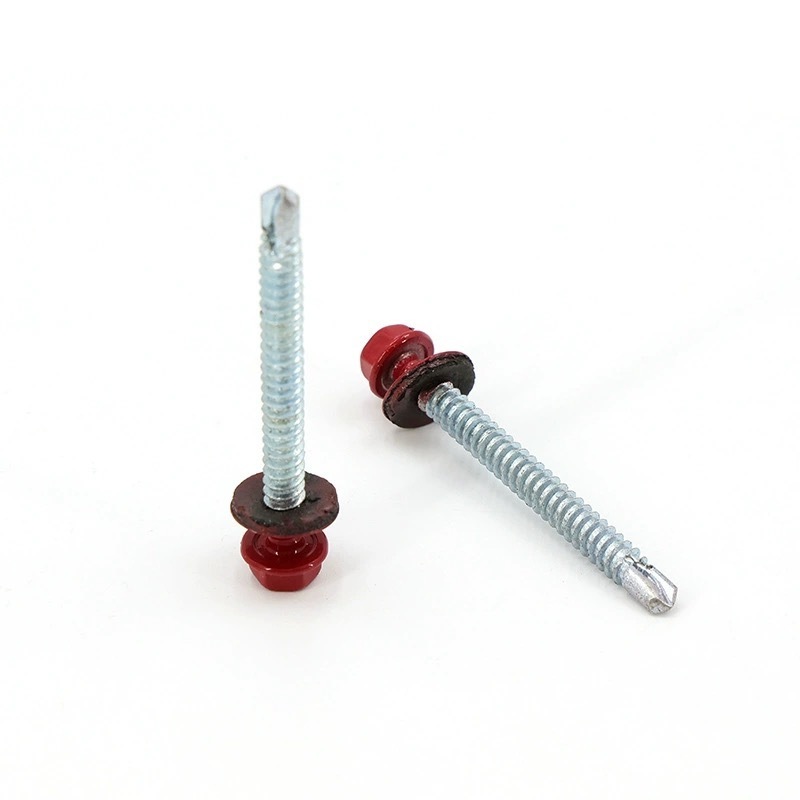 DIN7504K Self drilling screw manufacturer Red paint Hex Washer Head Self-Drilling screws with EPDM Washer