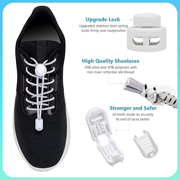 No Tie Shoelaces Lazy Shoe Lace Lock Bungee locking system Reflective elastic shoelaces with print lock lace