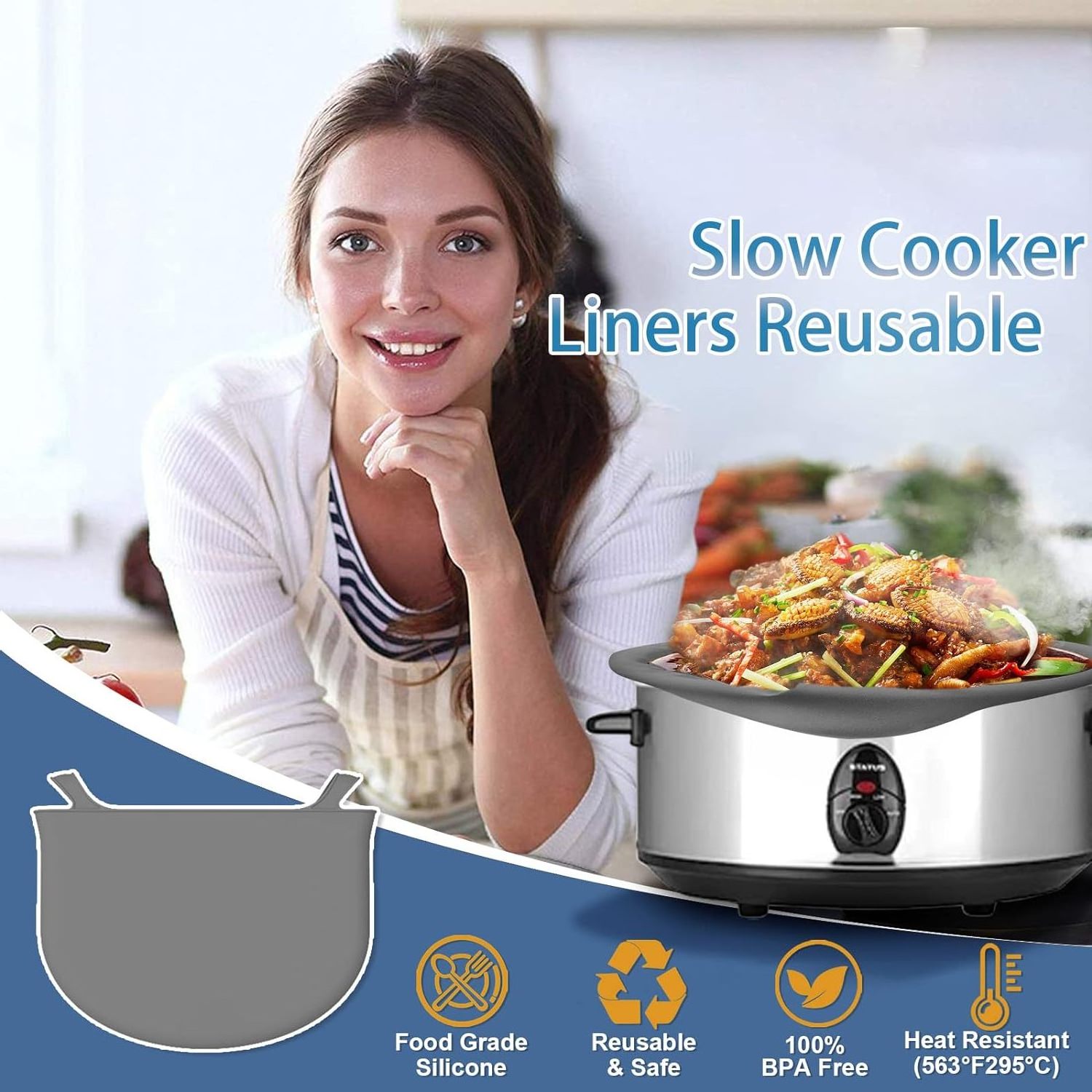 S-K206 Heat Resistant Silicone Slow Cooker Liners Crock Pot Liners for 6-8 QT