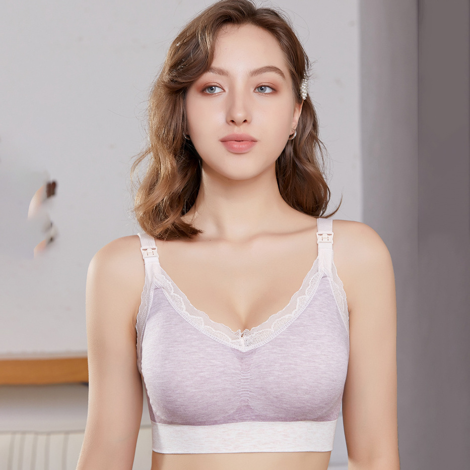 1064 Hot Sale Nursing Bra Breastfeeding Wireless Lace Front and Top Open Sleep Soft Maternity Lactation Bras Pregnant Underwear