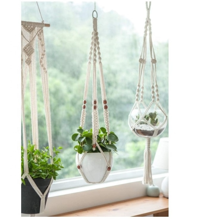 Newest Creative Macrame Plant Hanger Indoor Hanging Planter Basket with Wood Beads Macrame Pot Hanger