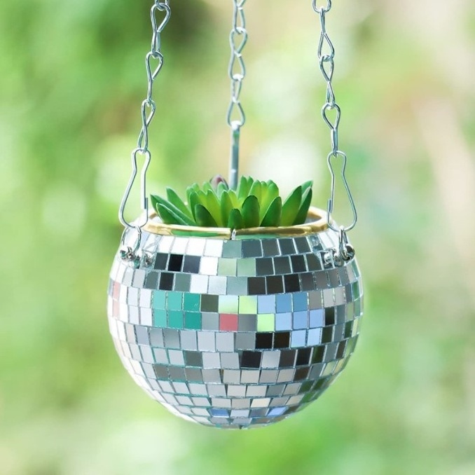 Unique Hanging Disco Ball Planter Pot Plant Hanger for Outdoor Indoor Plants