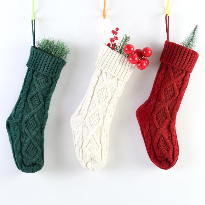 18inch Cable Knitted Christmas Stocking Xmas Tree Hanging Stockings