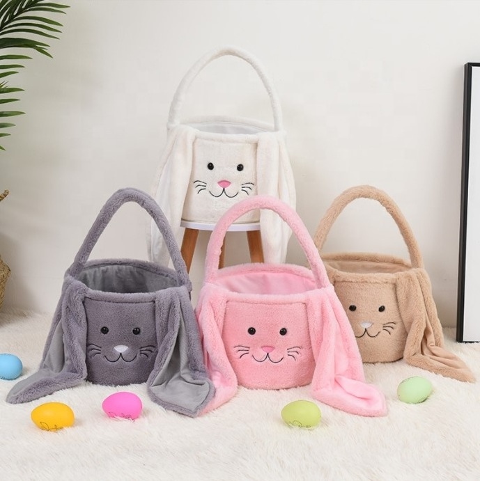 Wholesale Embroidered Easter Plush Tote Bag Long-eared Treat Easter Bunny Basket Bunny Gift Basket