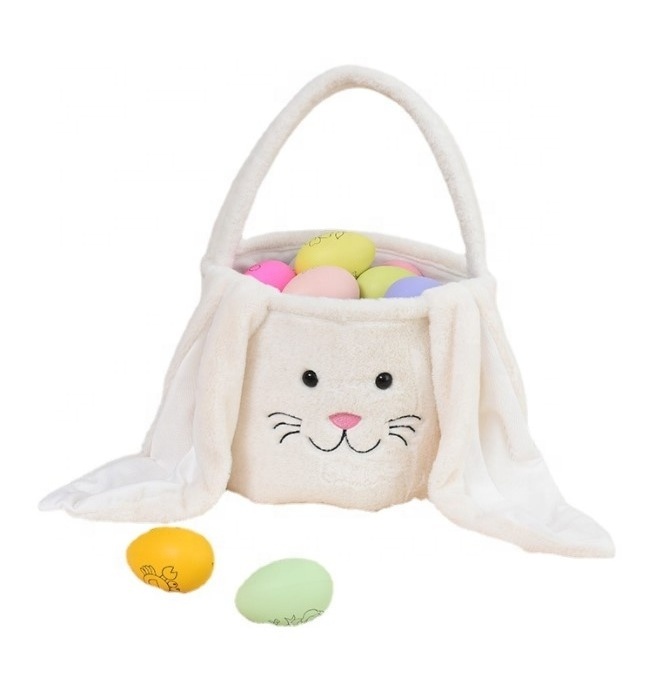 Wholesale Embroidered Easter Plush Tote Bag Long-eared Treat Easter Bunny Basket Bunny Gift Basket