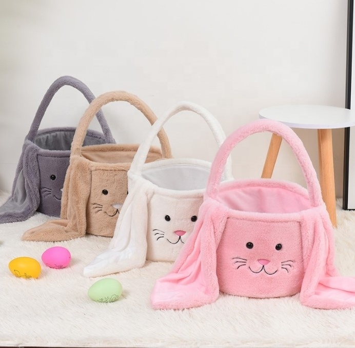 Wholesale Embroidered Easter Plush Tote Bag Long-eared Treat Easter Bunny Basket Bunny Gift Basket